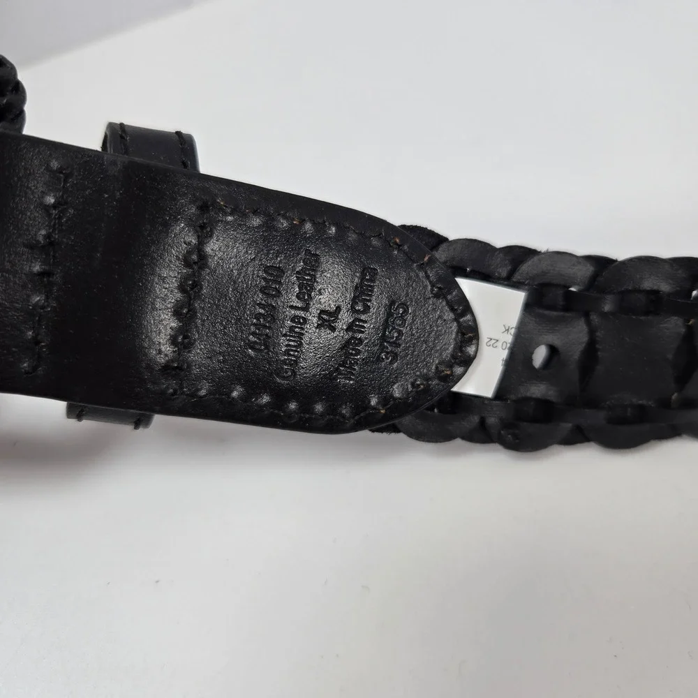 Leather Belt Womens XL Black Scalloped Woven Round Buckle Boho Western NEW
